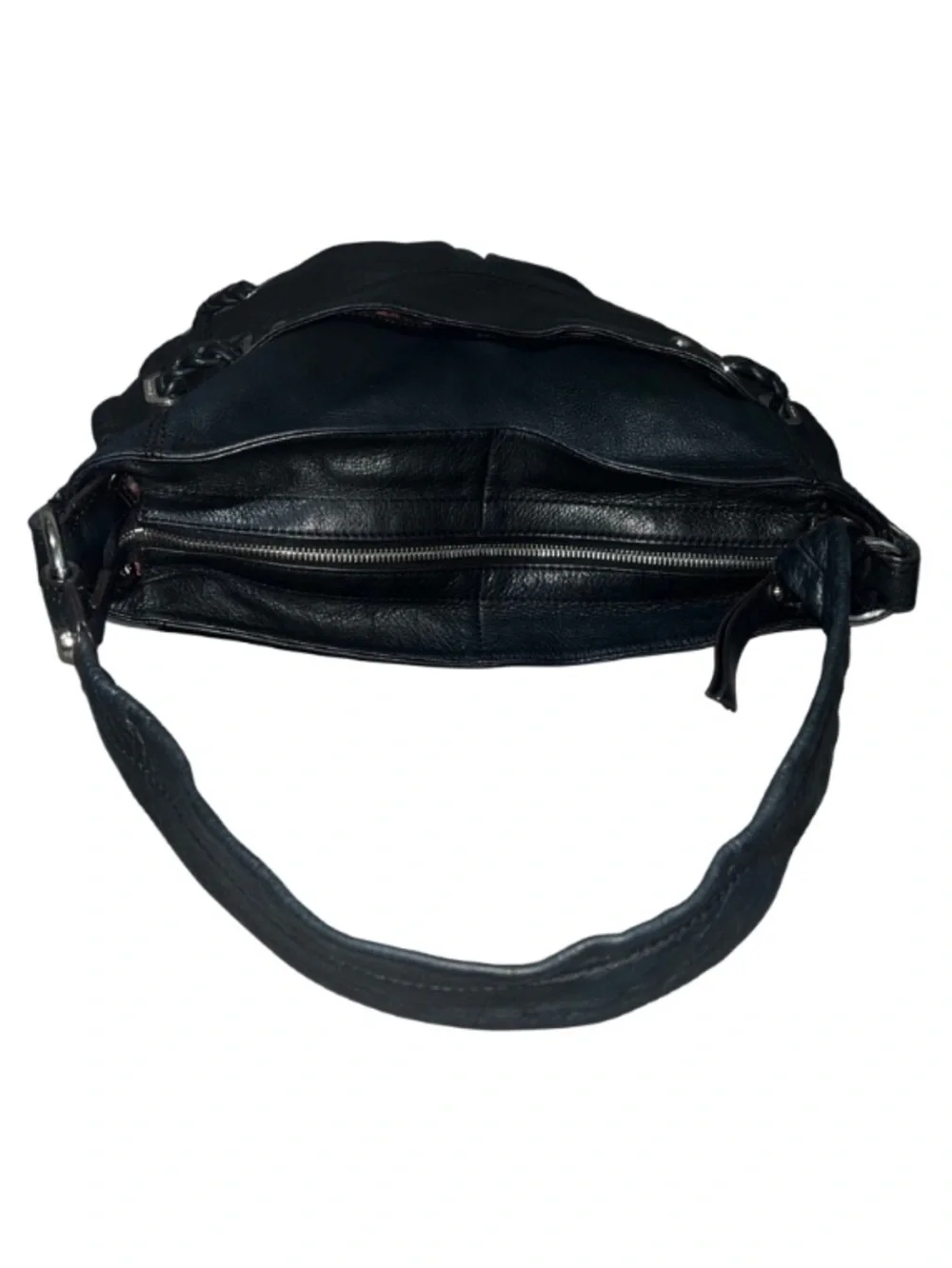 ✨$350! VTG B. Makowsky Black Pebbled Leather Slouchy Hobo Bag Y2K Braided Accent